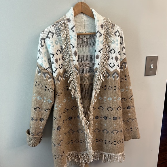Lucky Brand Sweaters - Lucky Brand Wrap Open Cardigan South Western Print Belt Sweater Fringe SZ M